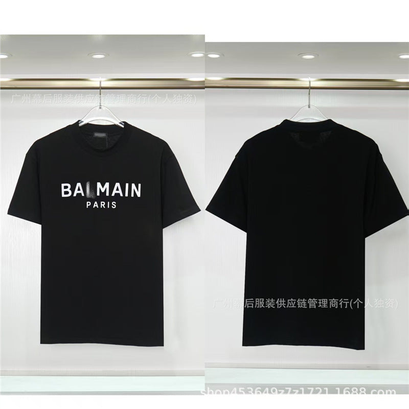 Versión correcta de la tendencia de lujo de París B: 26SS nuevo bordado unisex con cuello redondo, camiseta de algodón de manga corta y manga corta, comercio exterior