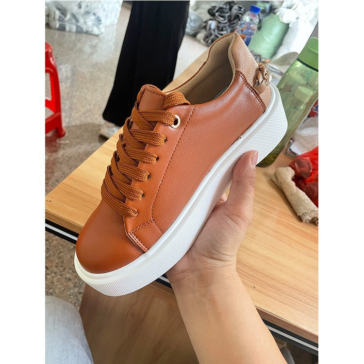 Zapatos de comercio exterior europeos y americanos, punta redonda, suelas de plataforma, zapatos blancos con cordones, talla grande para mujer, techo bajo, cremallera trasera, zapatos sencillos muffin, Amazon