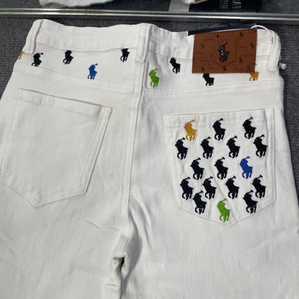 Jeans Blancs Homme Brodés | Coupe Ajustée Luxe