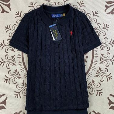 Camisa de punto de punto de algodón corto bordada 26 Xia New American Lafu Family Pony Mark para hombres y mujeres