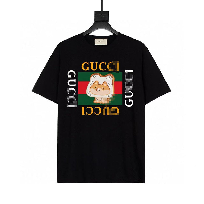 Letra de la familia G, camiseta con estampado de perro de pan, doble anillo, gran logo, manga corta, hombre y mujer de la misma pareja, estilo transfronterizo