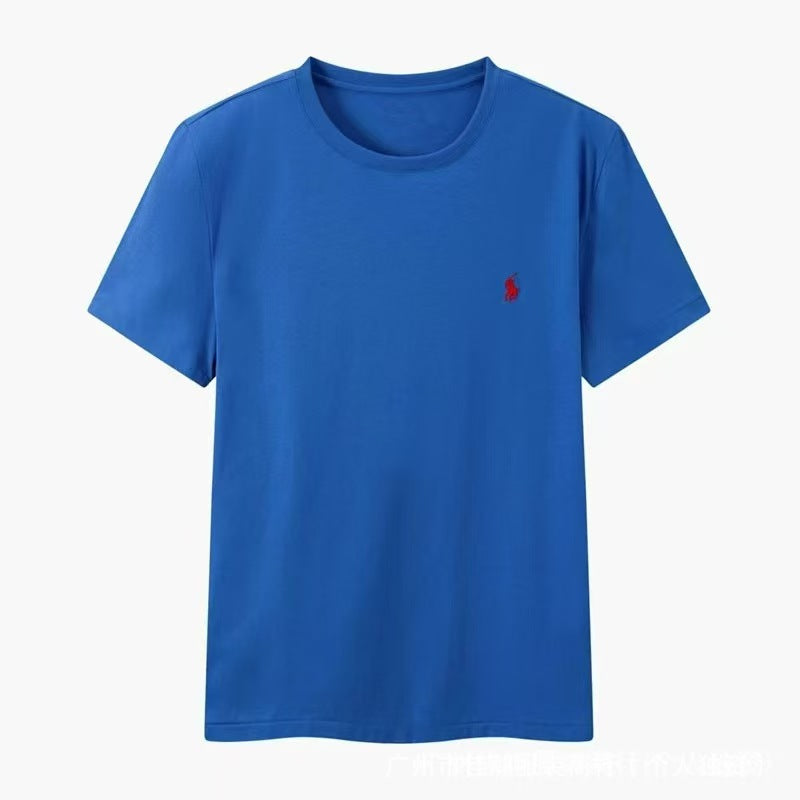 Comercio exterior transfronterizo, camiseta de verano bordada con cuello redondo, camisa base unisex de algodón de manga media, camiseta versátil de manga corta