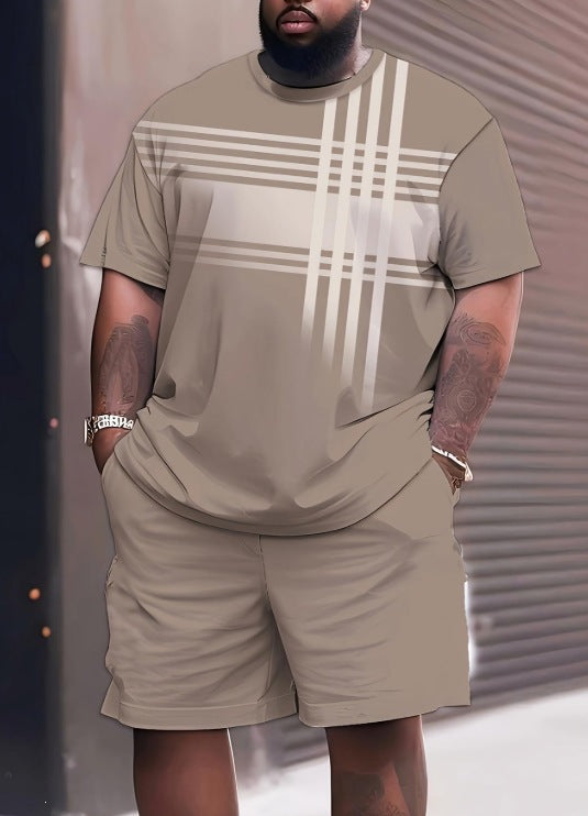 Conjunto casual de hip-hop casual de verano con impresión digital 3D de Amazon de Amazon lleva pantalones cortos de cuello redondo y manga corta sueltos
