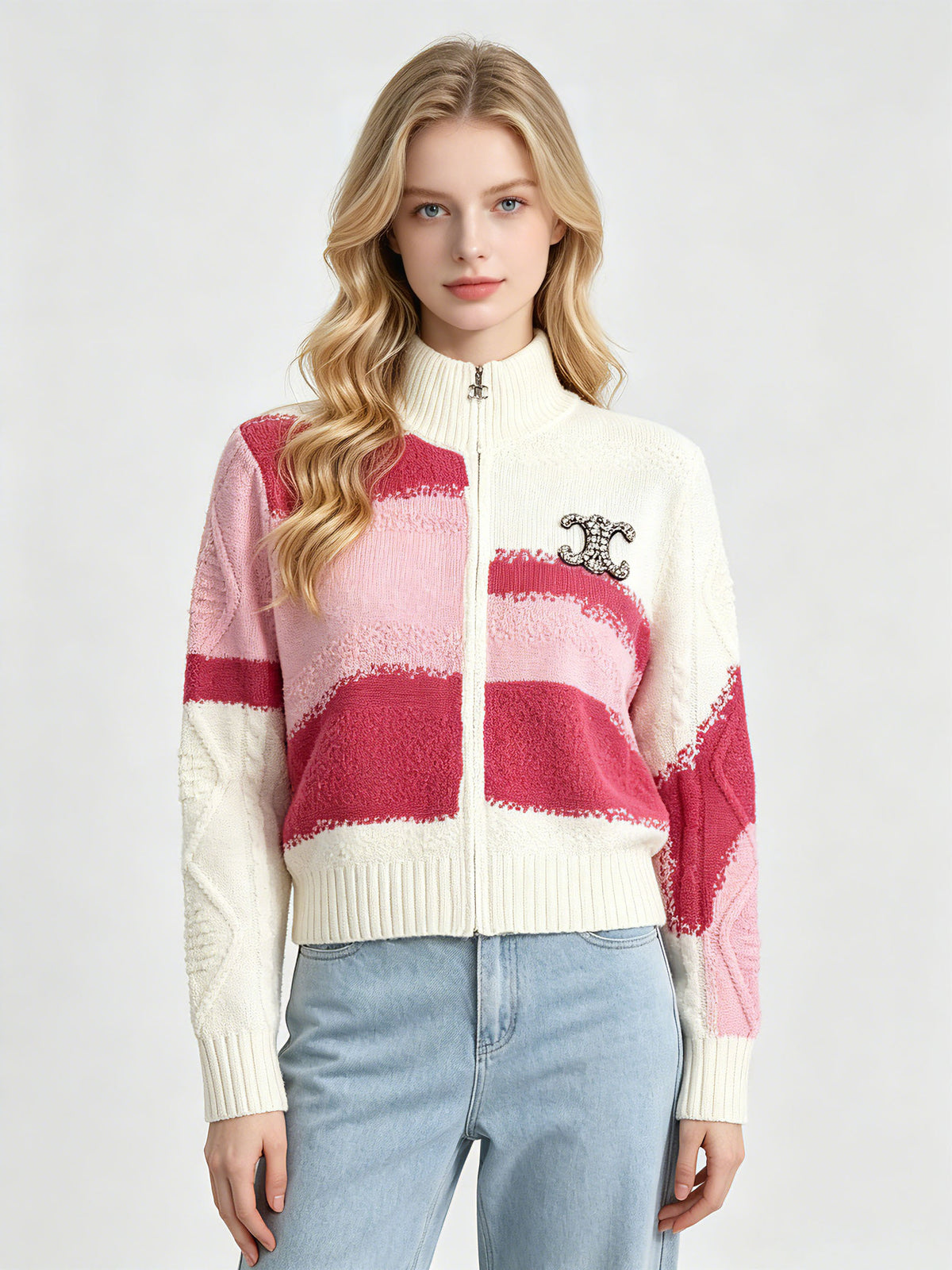 Women's chunky cardigan EC | High neck and zip
