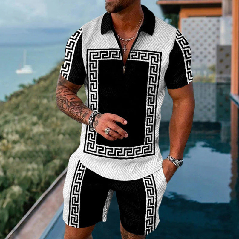 Conjunto de dos piezas de manga corta y pantalones cortos de Amazon de verano transfronterizo 2024 para comercio exterior, conjunto deportivo casual masculino