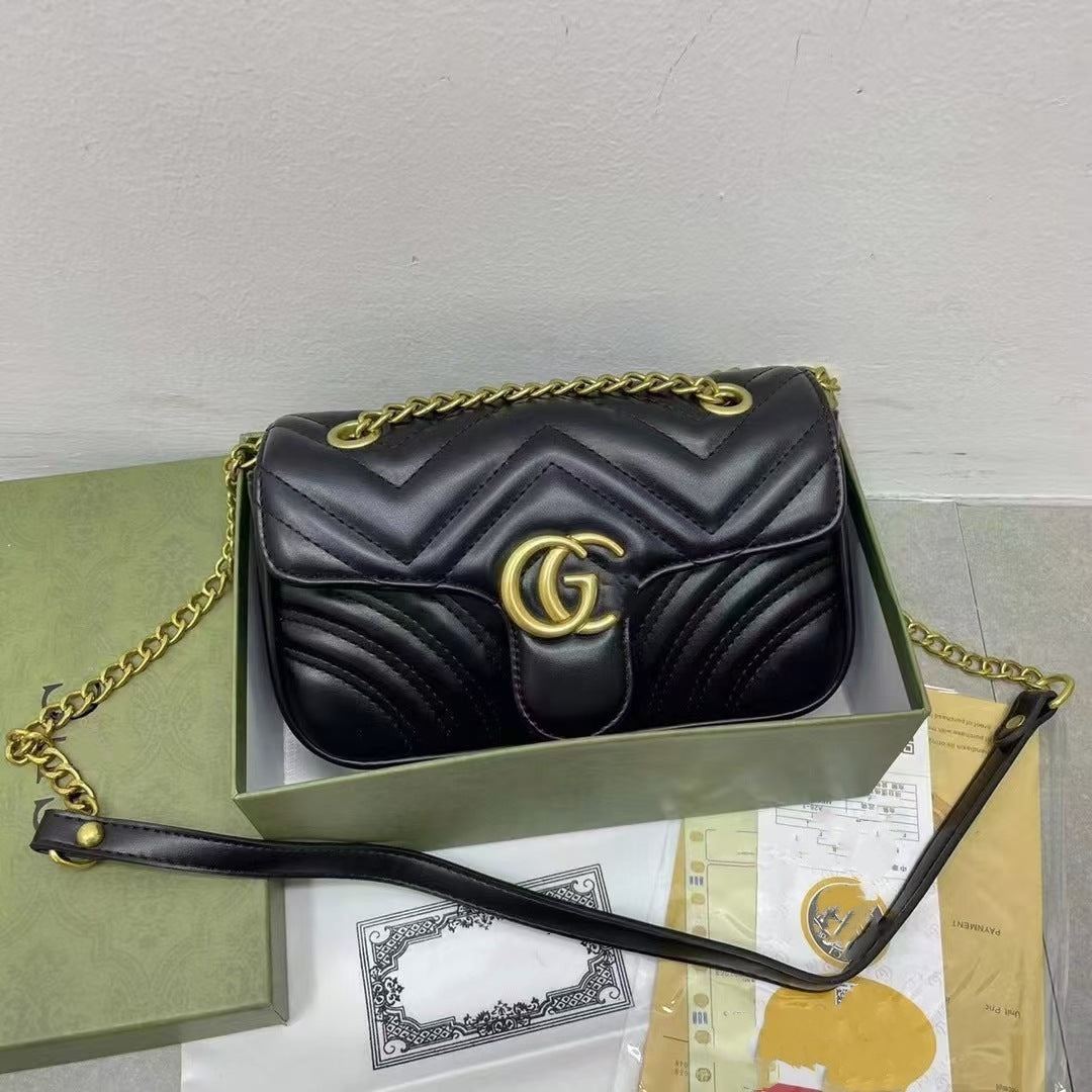 Bolso doble G para mujer, bolso Gucci clásico estilo Chanel con cadena de la línea de bordados con diamantes, bolso bandolera de un solo hombro de alta gama