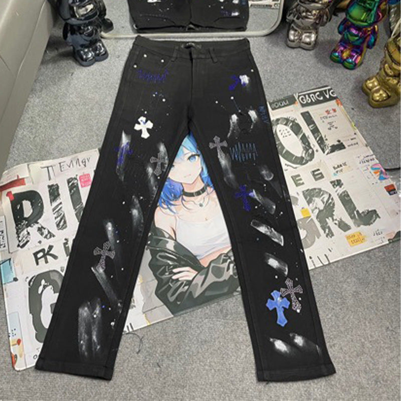 Jean skinny homme à patch brodé croix | Effet usé