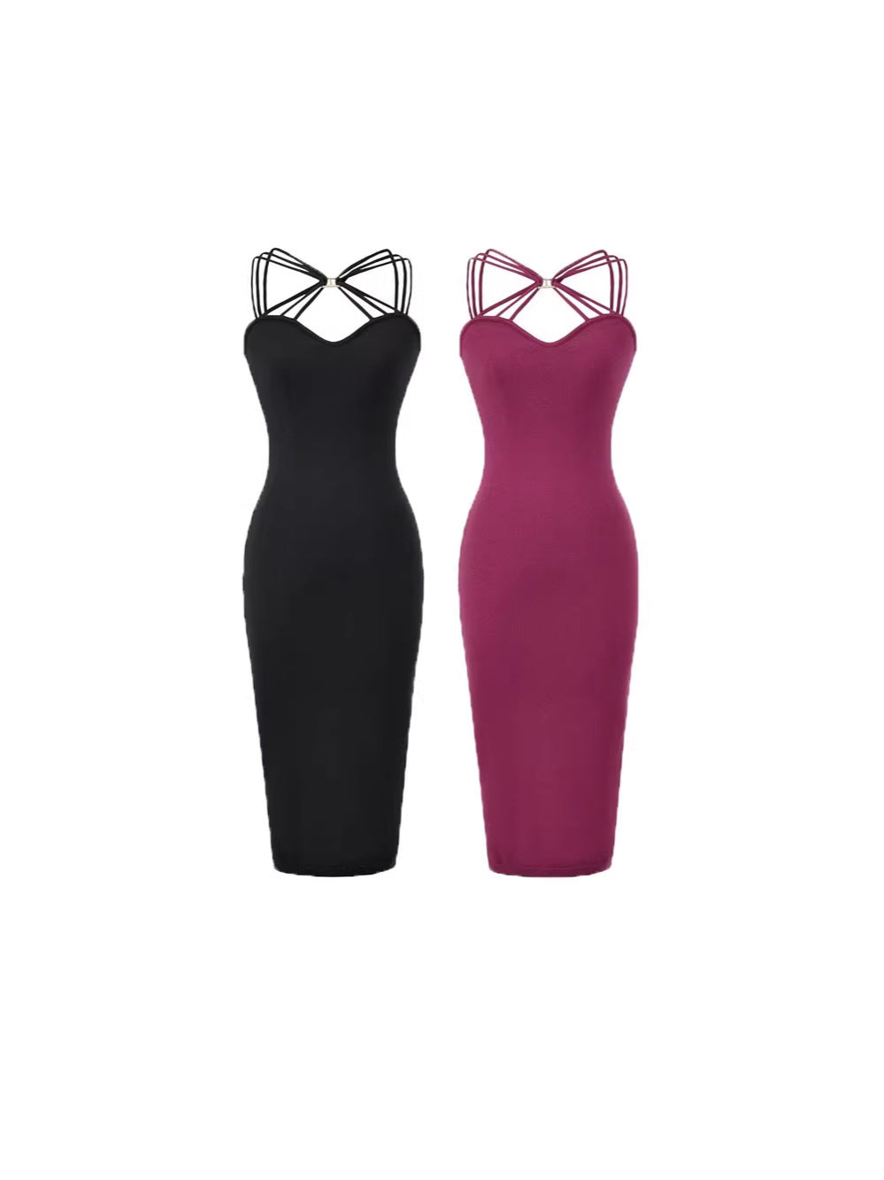 Vestido de punto con tirantes cruzados, deseo femenino puro, estilo ligero y maduro, cintura ajustada, con una falda corta fina y atractiva que ceñe las caderas