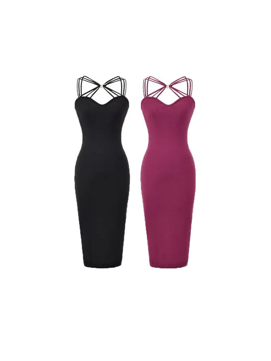 Vestido de punto con tirantes cruzados, deseo femenino puro, estilo ligero y maduro, cintura ajustada, con una falda corta fina y atractiva que ceñe las caderas
