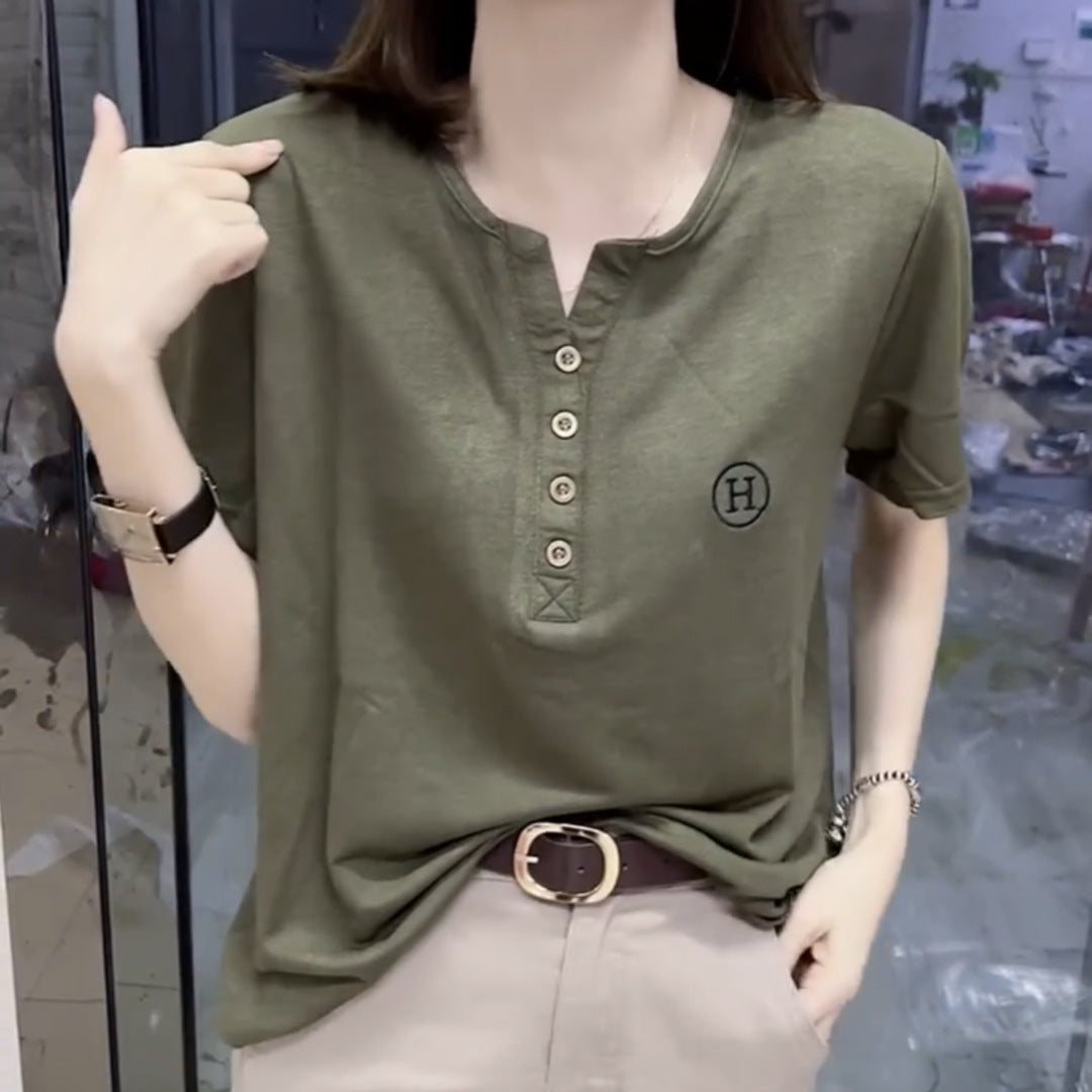 Camiseta de manga corta para mujer, camiseta informal de verano de talla grande y suelta para cubrirse la barriga y una nueva blusa informal versátil para mujeres