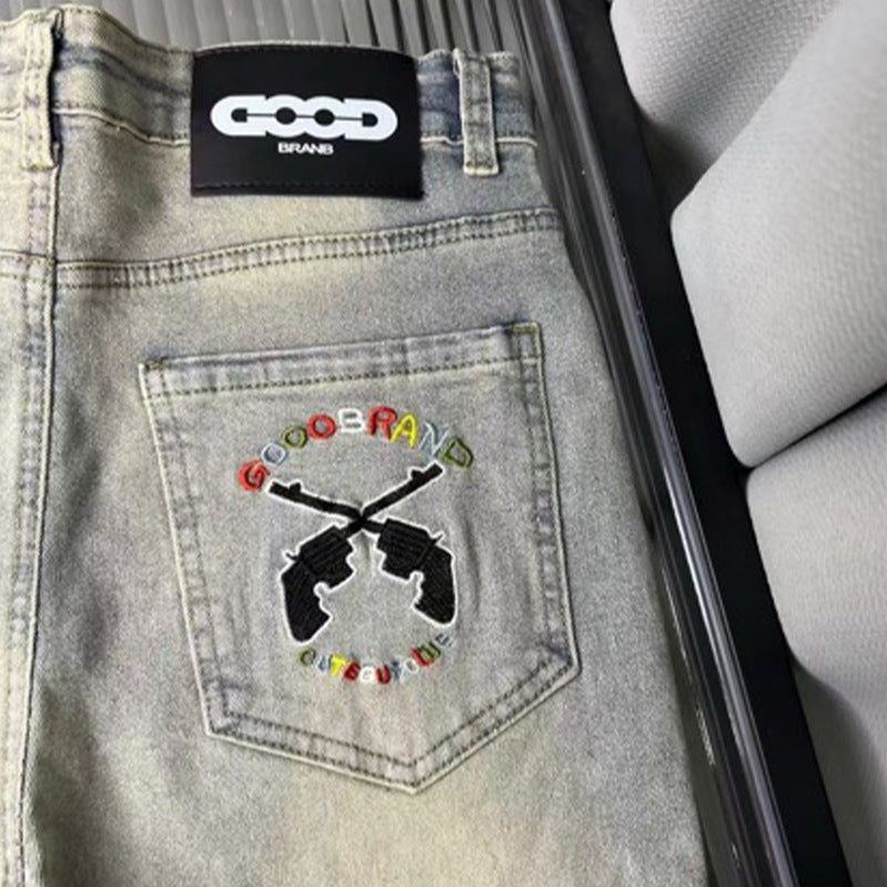 Jeans brodés usés homme nouvelle mode
