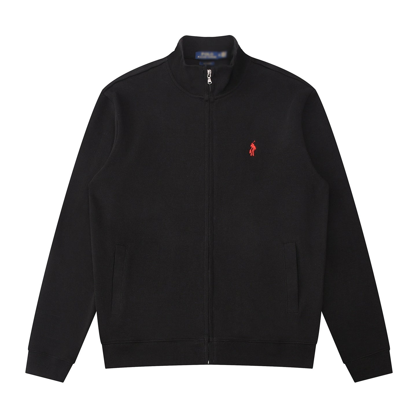 Sudadera americana nueva bordada de ponis americano transfronteriza de outono/invierno, cuello alto, cárdigan polo de algodón puro con cremallera media alta, top informal