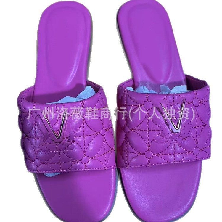 Zapatillas de gama alta de Donkey para mujer, nuevas bailarinas de talla grande en verano 2025, suelas blandas con letras metálicas