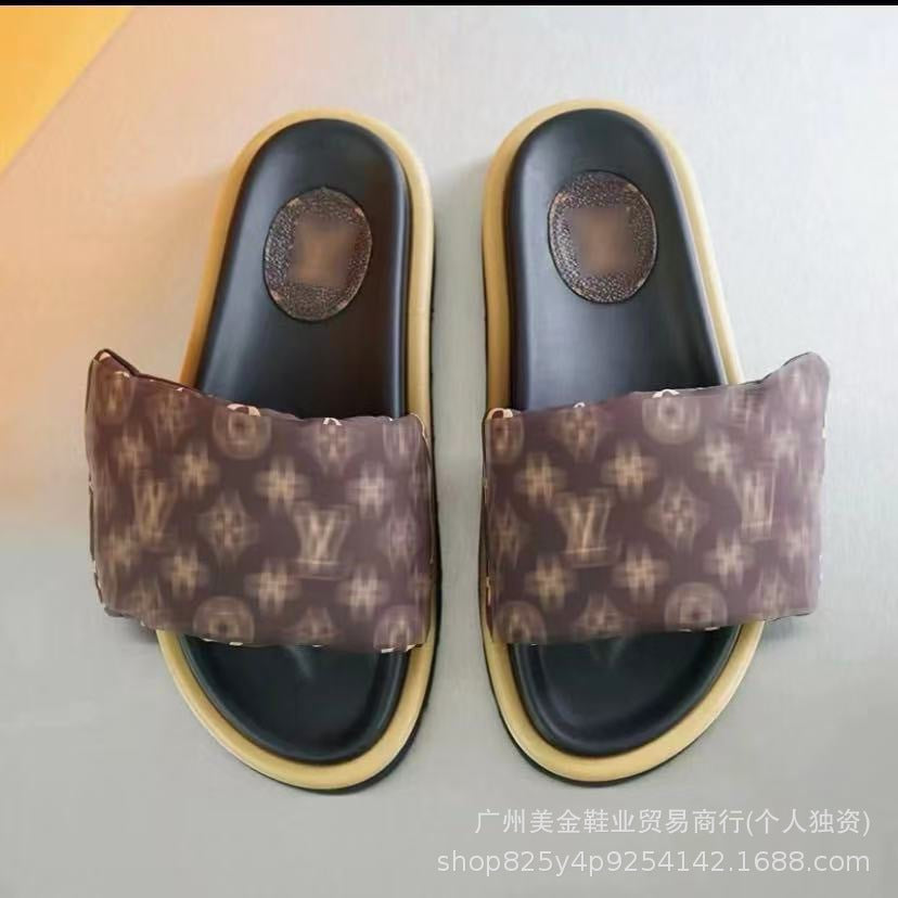 Zapatillas de Velcro de suela gruesa Donkey Home para mujer, 2025 Nuevas zapatillas antideslizantes de denim con letras antideslizantes para exportación
