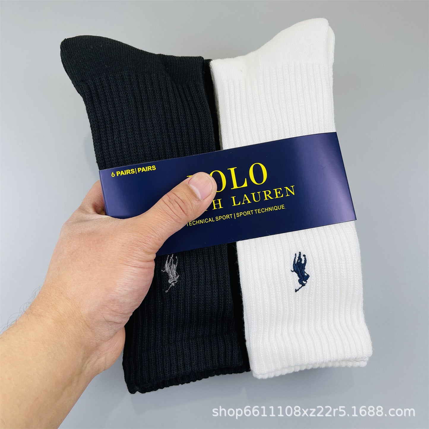 6 pares de calcetines Paul Pol Ruff Sports Pony, calcetines deportivos bordados con toallas, clásico de longitud media que absorbe el sudor