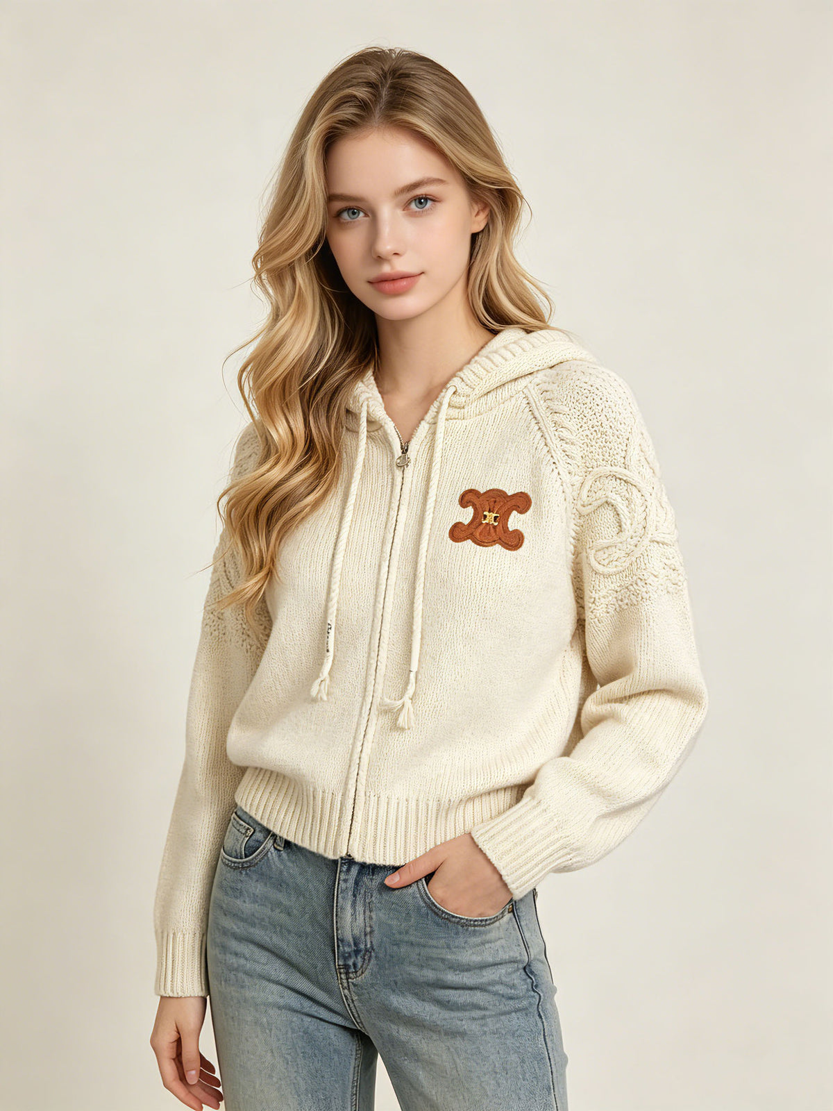 Women's embroidered cardigan CE | Knit closure