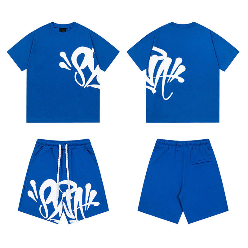 Camiseta americana de hip-hop callejero, camiseta de manga corta holgada con letras de hombre, pantalones cortos informales, conjunto deportivo versátil