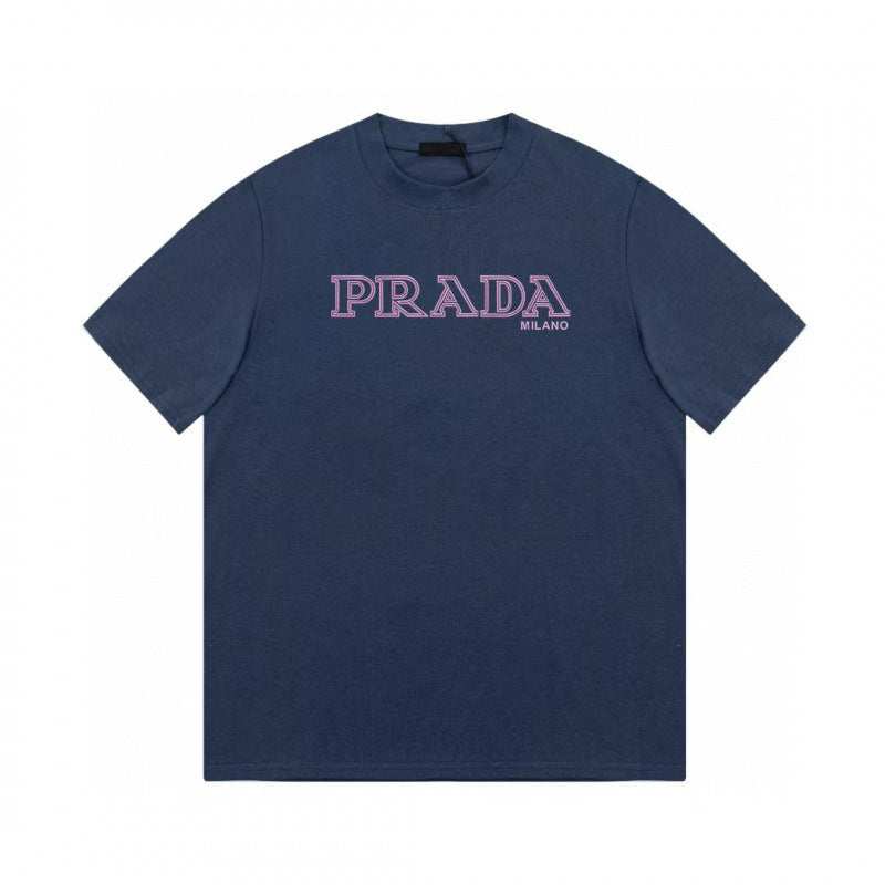 Camiseta de triángulo triángulo de alta edición alta de edición transfronteriza de PRA Pujia, unisex verano, suelta y versátil de manga corta con estampado