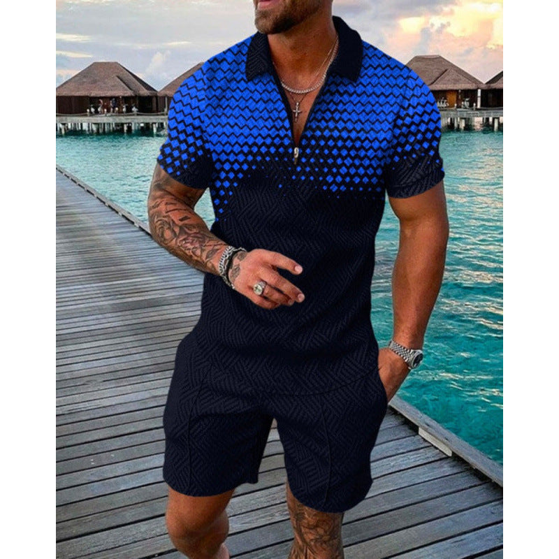 Conjunto de dos piezas de manga corta y pantalones cortos de Amazon de verano transfronterizo 2024 para comercio exterior, conjunto deportivo casual masculino