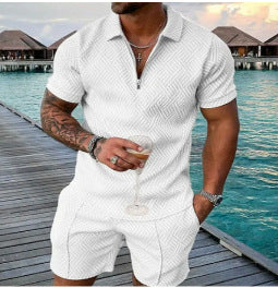 Conjunto de dos piezas de manga corta y pantalones cortos de Amazon de verano transfronterizo 2024 para comercio exterior, conjunto deportivo casual masculino