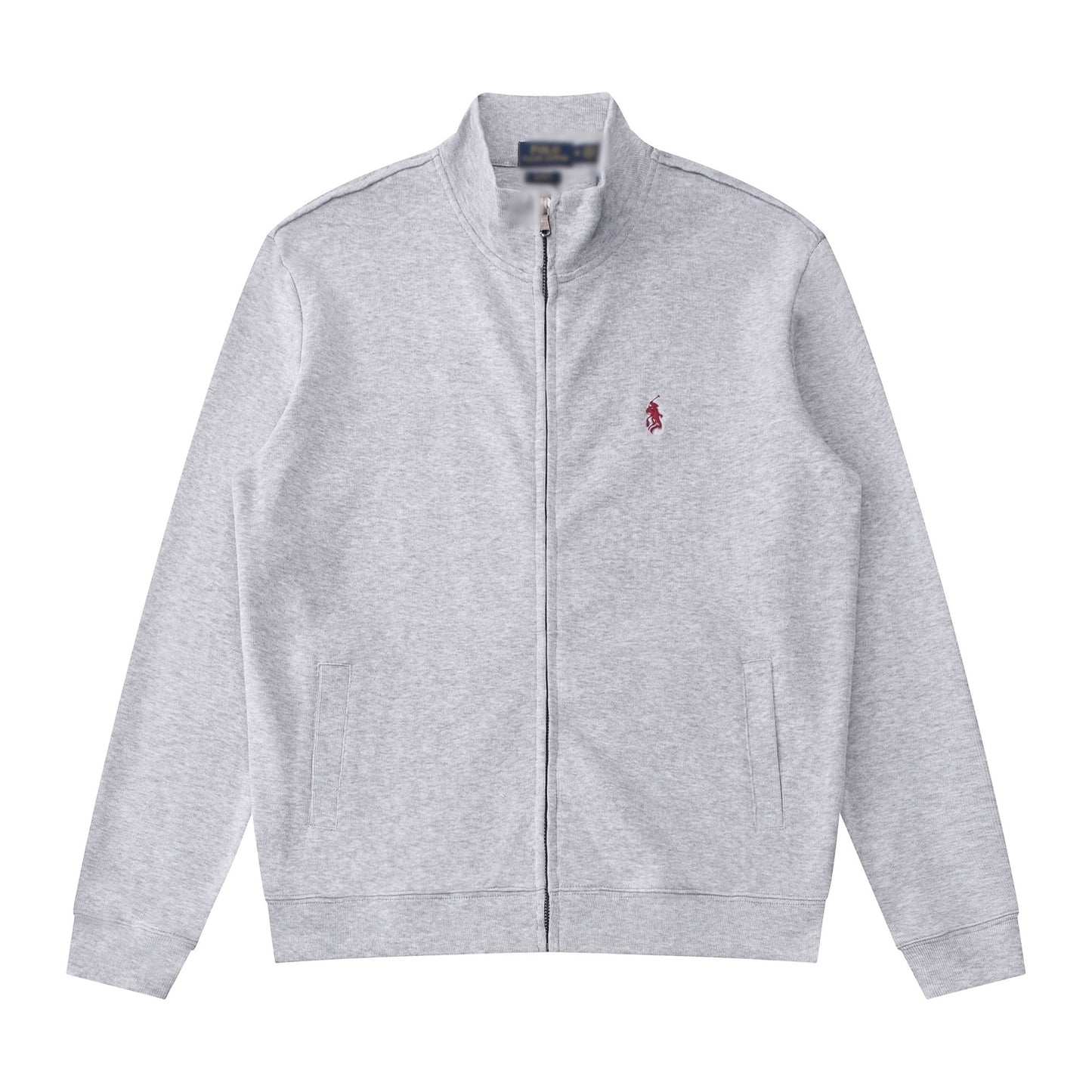 Sudadera americana nueva bordada de ponis americano transfronteriza de outono/invierno, cuello alto, cárdigan polo de algodón puro con cremallera media alta, top informal