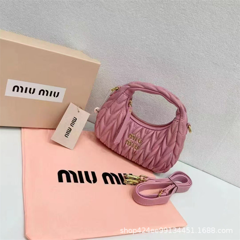 Miu Home Nuevo bolso de empanadillas de mano, Bolsa de mano de comercio exterior, Bolso de mujer, Mini bandolera de un solo hombro, Hilos bordados Caseros con nubes plisadas