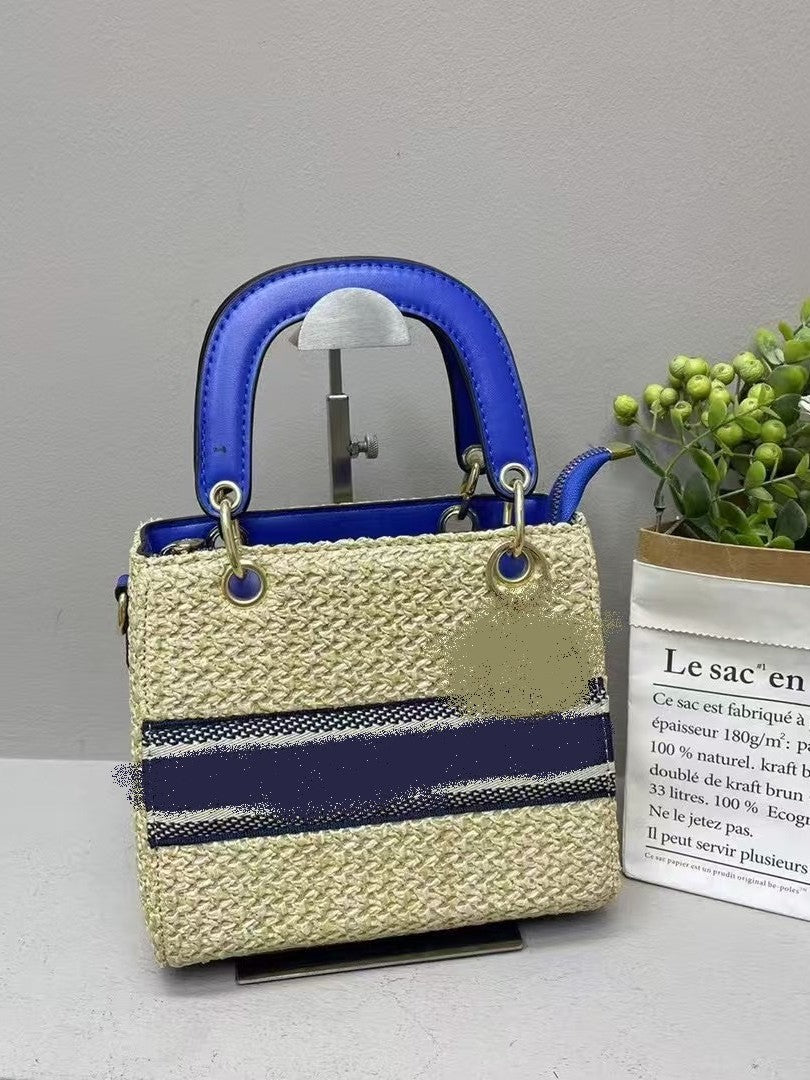 Women's Woven Straw Summer Handbag | Small Square Crossbody with Wide Strap | No Box