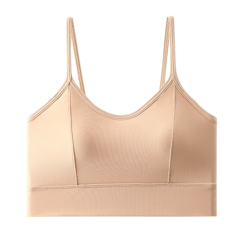 Sujetador de espalda de seda hielo precioso, pechos pequeños que muestran grandes almohadillas gruesas, sujetadores deportivos con tirantes sexys, envolventes de mujer, finos de verano