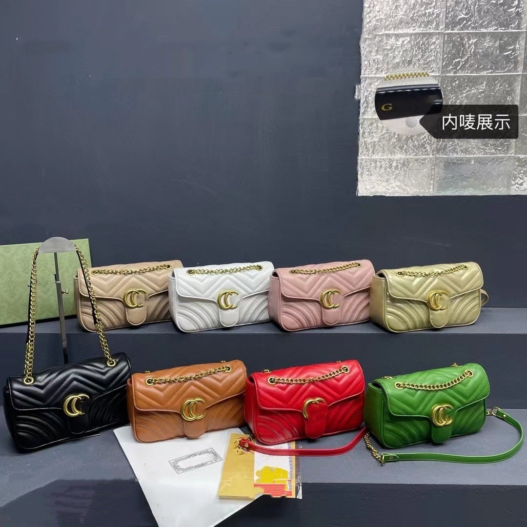 Bolso doble G para mujer, bolso Gucci clásico estilo Chanel con cadena de la línea de bordados con diamantes, bolso bandolera de un solo hombro de alta gama