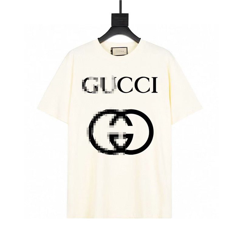 Letra de la familia G, camiseta con estampado de perro de pan, doble anillo, gran logo, manga corta, hombre y mujer de la misma pareja, estilo transfronterizo
