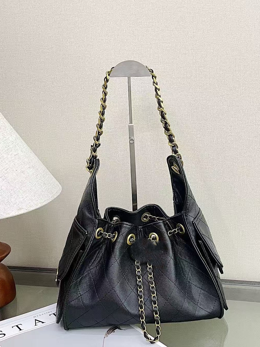 Borsa a secchiello con coulisse stile boho da donna | Senza scatola