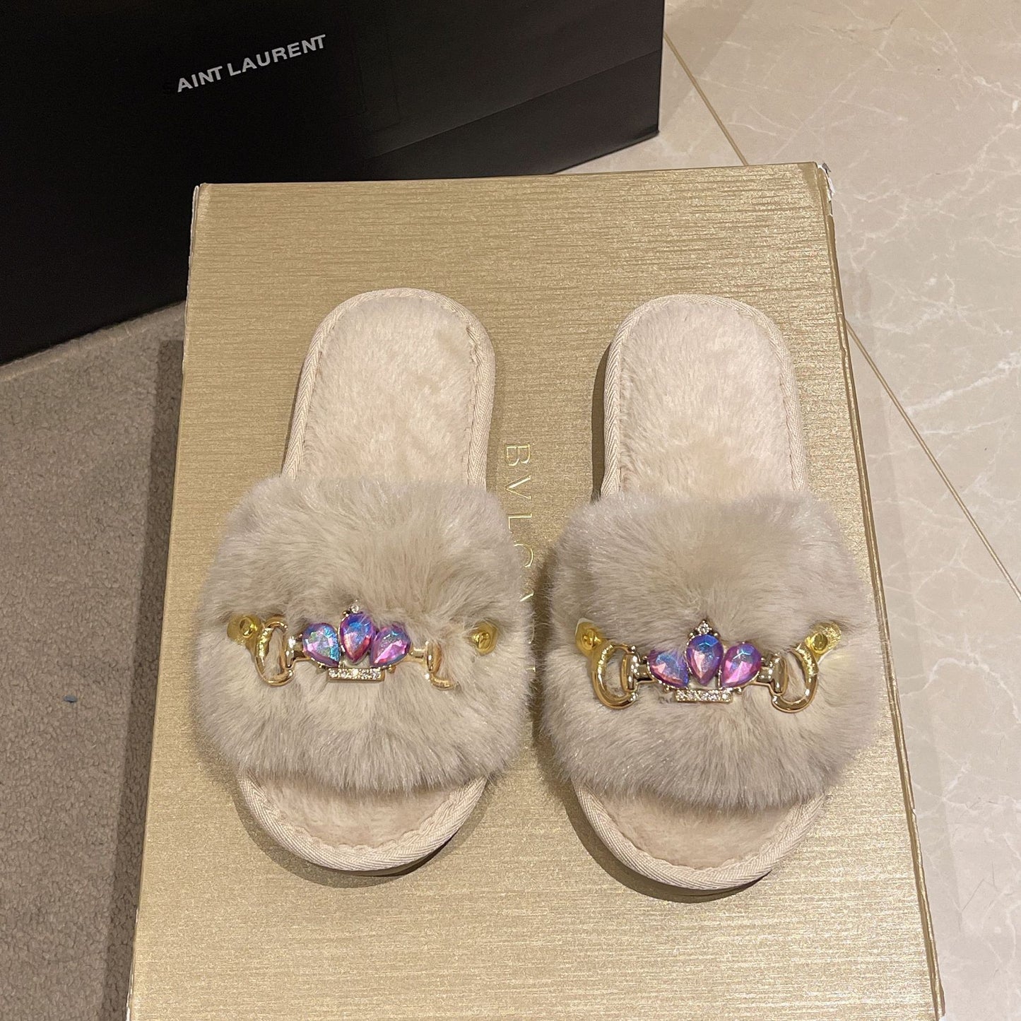 Comercio exterior, hogar transfronterizo, cadena de cristal, zapatillas de lana engrosadas, zapatillas de algodón para mujeres de otoño e invierno, fabricantes de zapatillas de abrigo