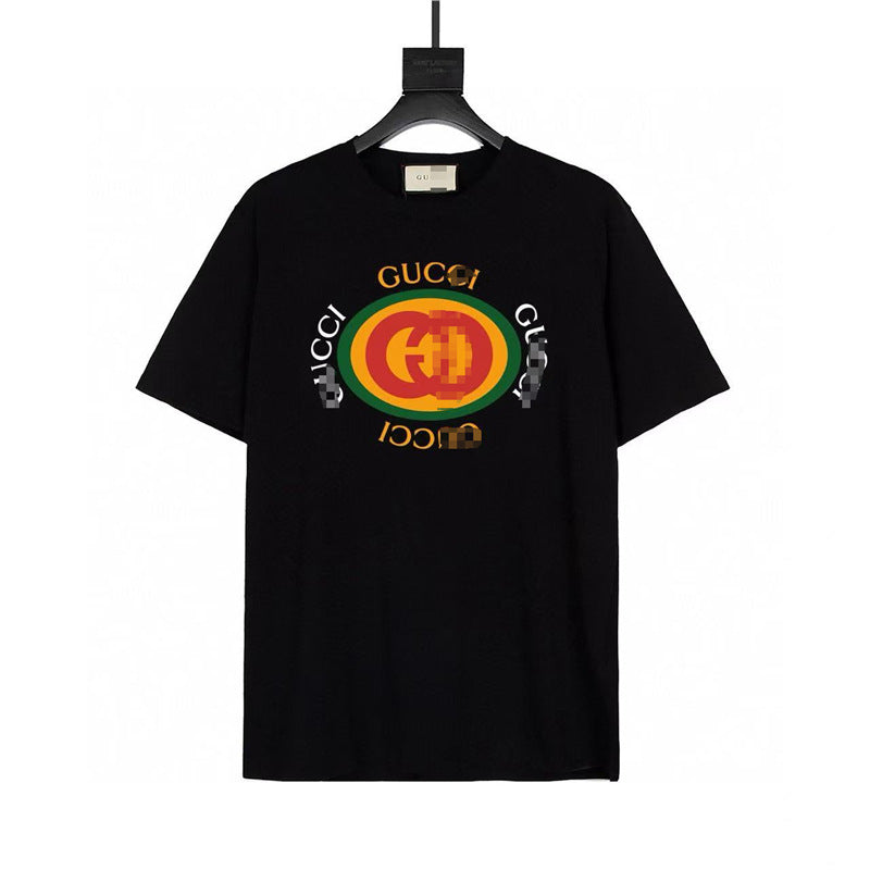 Letra de la familia G, camiseta con estampado de perro de pan, doble anillo, gran logo, manga corta, hombre y mujer de la misma pareja, estilo transfronterizo