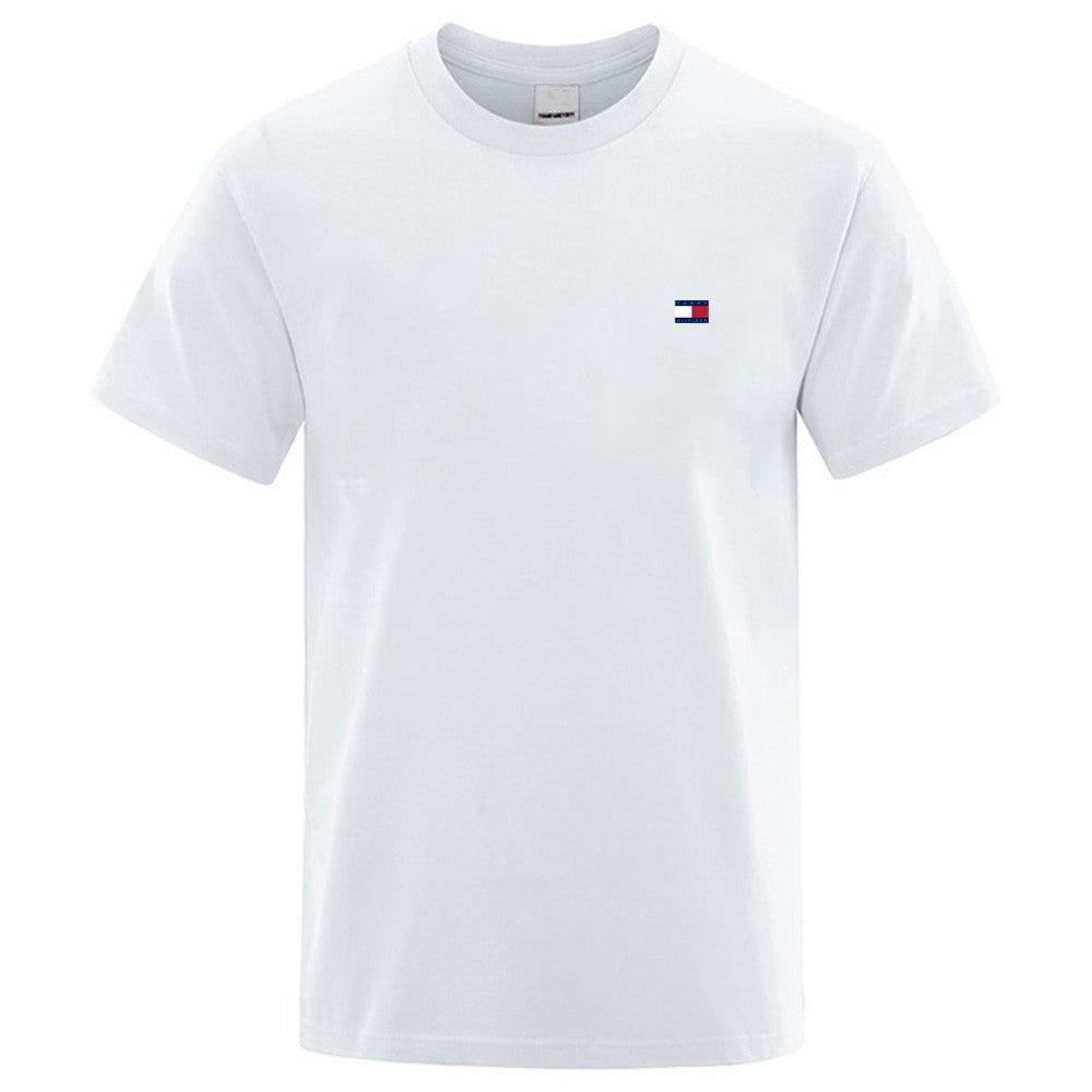 Nuevo verano 2025 camiseta de manga corta con cuello redondo masculino, camiseta deportiva casual de moda para hombres, manga larga para mujer