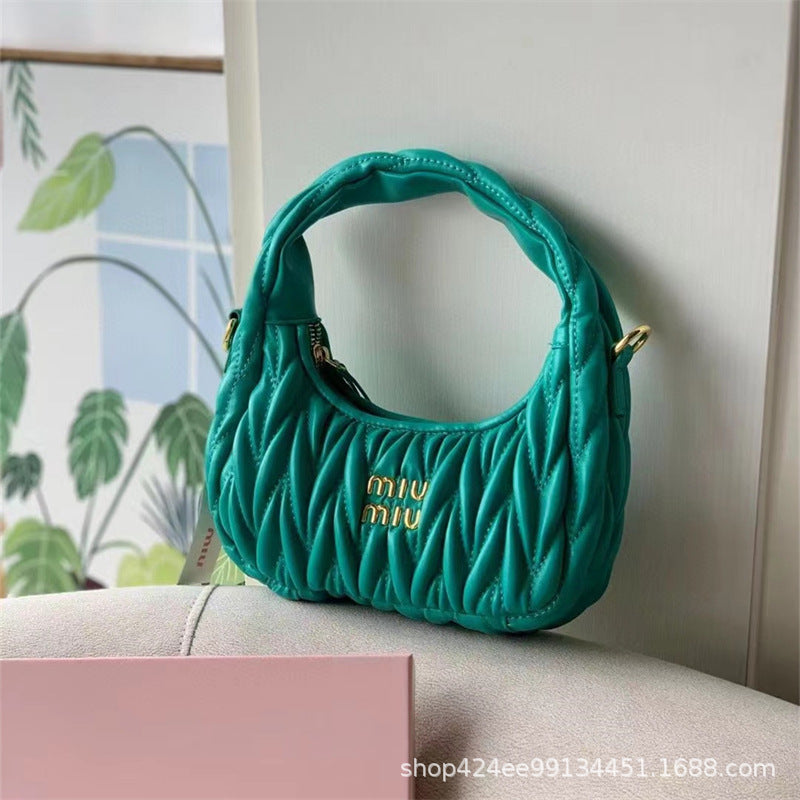 Miu Home Nuevo bolso de empanadillas de mano, Bolsa de mano de comercio exterior, Bolso de mujer, Mini bandolera de un solo hombro, Hilos bordados Caseros con nubes plisadas