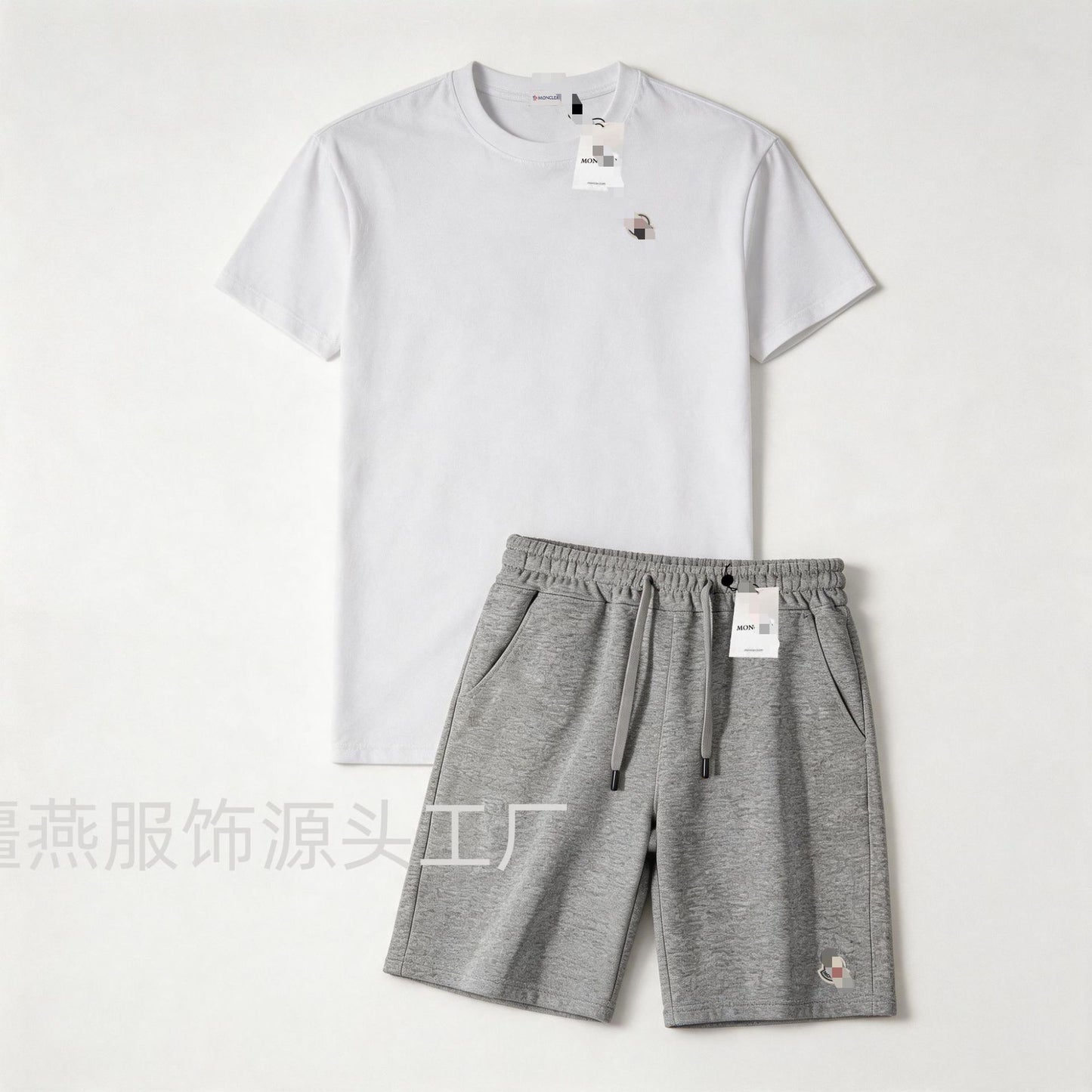 Conjunto versátil de pantalones cortos de algodón Hua para hombre auténtico + conjunto de dos piezas con etiqueta de cuello con cordón