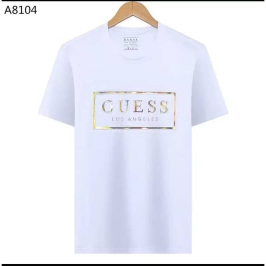 Camiseta transfronteriza GUE, logotipo cuadrado de letras doradas, camiseta de talla grande de manga redonda y cuello redondo
