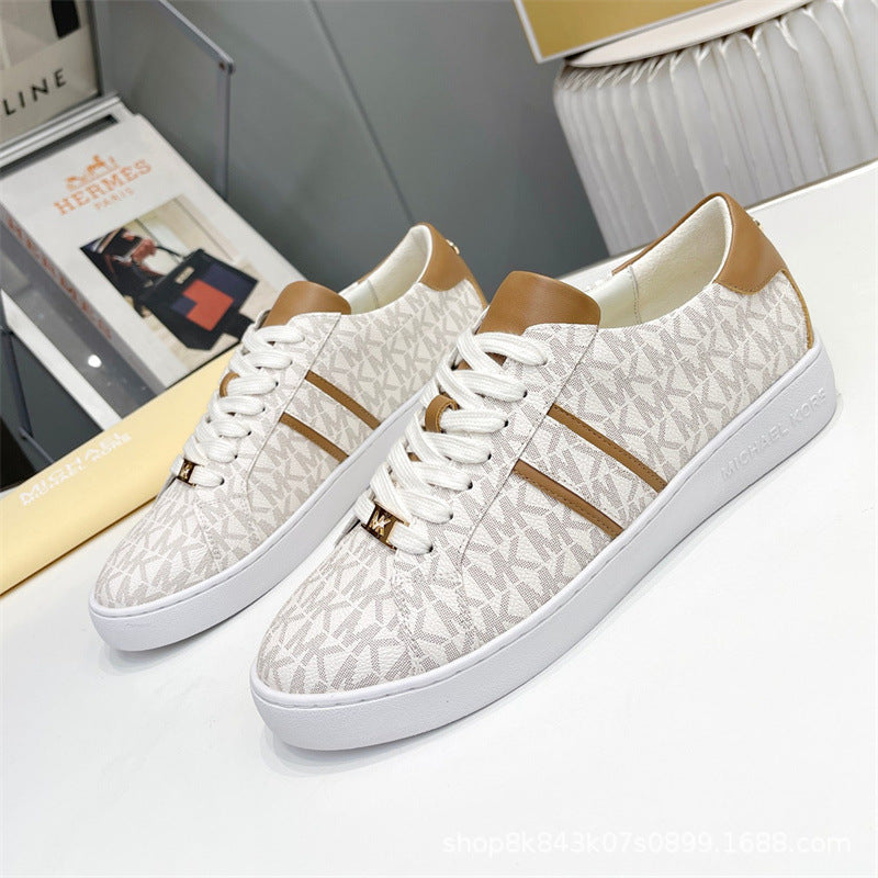 2024MK moda nuevas zapatillas blancas de mujer, piel de becerro, hebilla metálica con cordones, zapatillas de escalada, tendencia zapatillas de correr