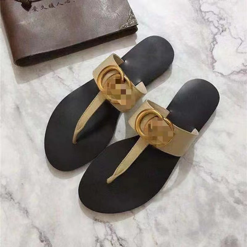 2023 Nuevas zapatillas de comercio exterior europeas y americanas Zapatillas planas de mujer Zapatillas de mujer Casual versátil de dedos abiertos, sandalias V
