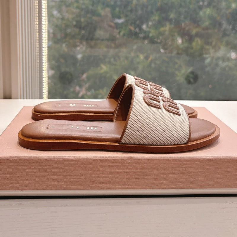 Zapatillas planas de lino tejido MU para mujer, sandalias antideslizantes off-line para verano, zapatillas de playa versátiles, envío inmediato de Pure Source