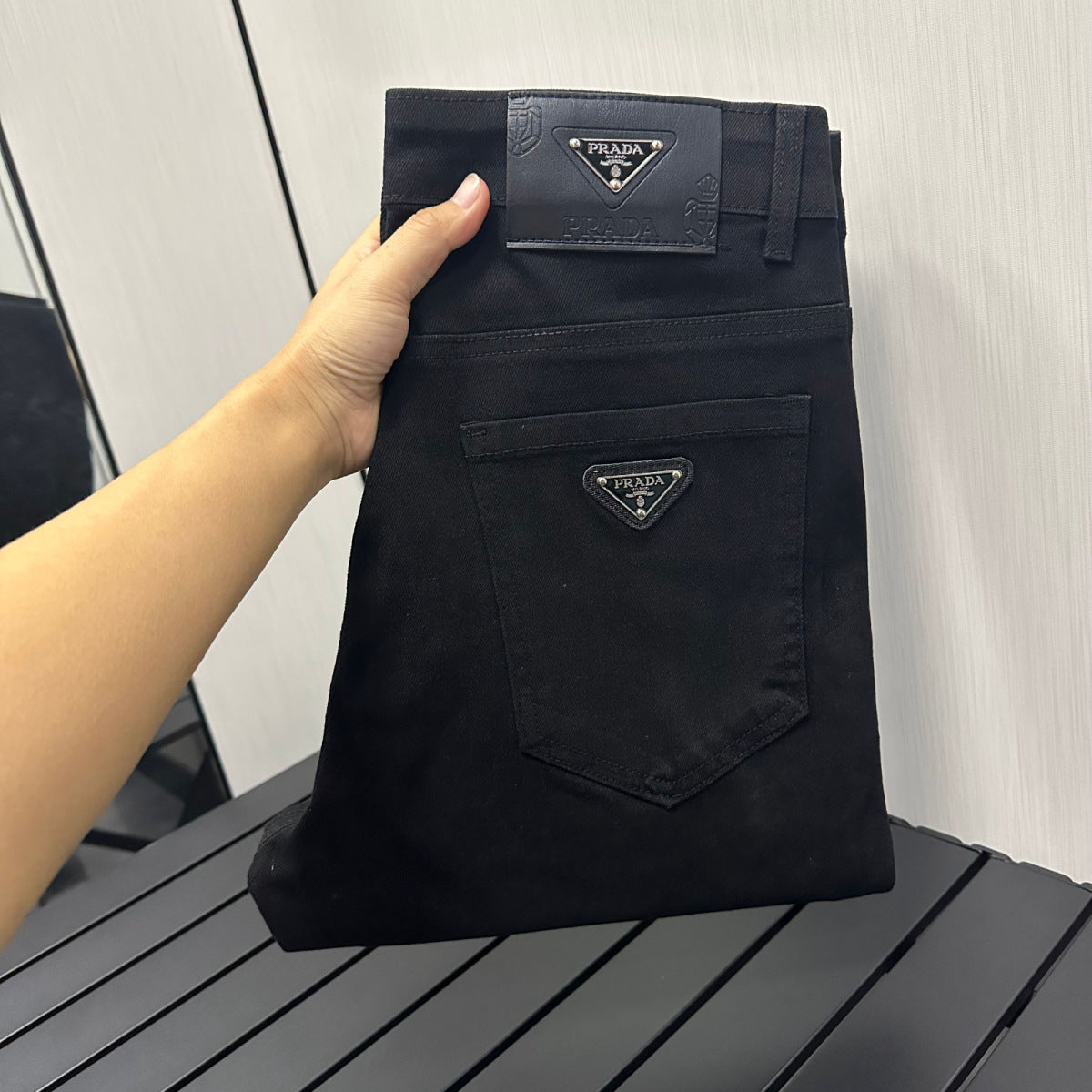 PRADA Vaqueros Negros Moda Hombre Slim