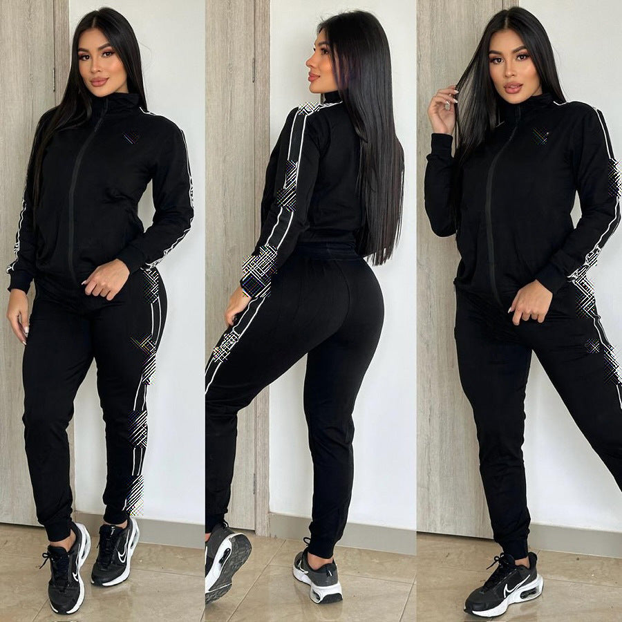DD0098 set de tejido de terciopelo transfronterizo europeo e americano para mujeres de otoño e invierno con temperamento casual, collage de empalmes de dos piezas