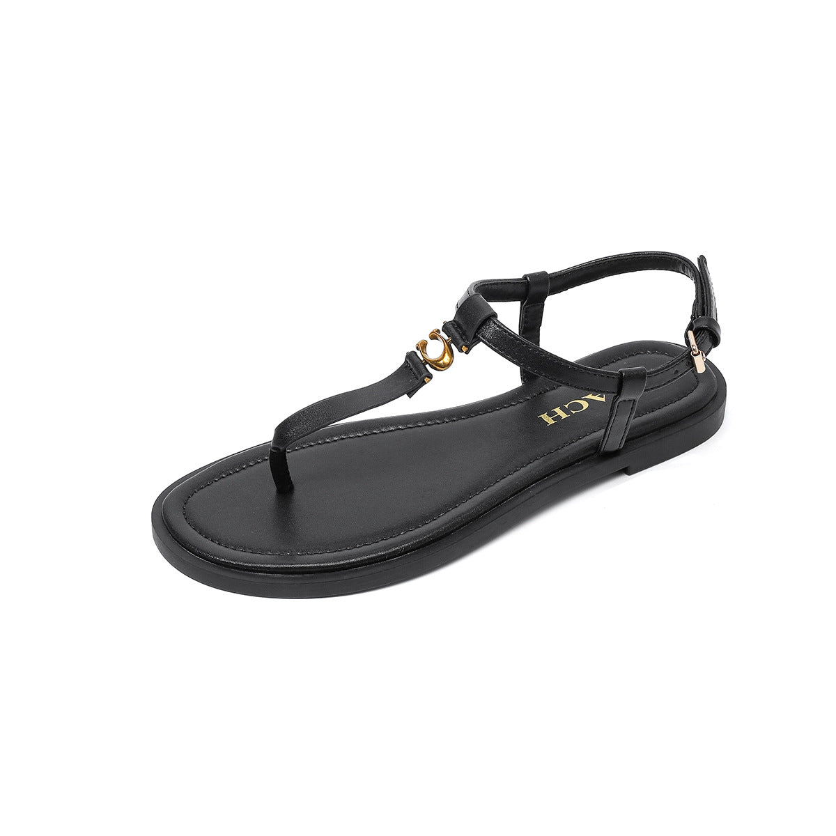Coa Summer Versatile CH Sandalias de cuero genuino con pinzas para mujer, prenda plana Versátil sandalias de espiga romana, talla grande