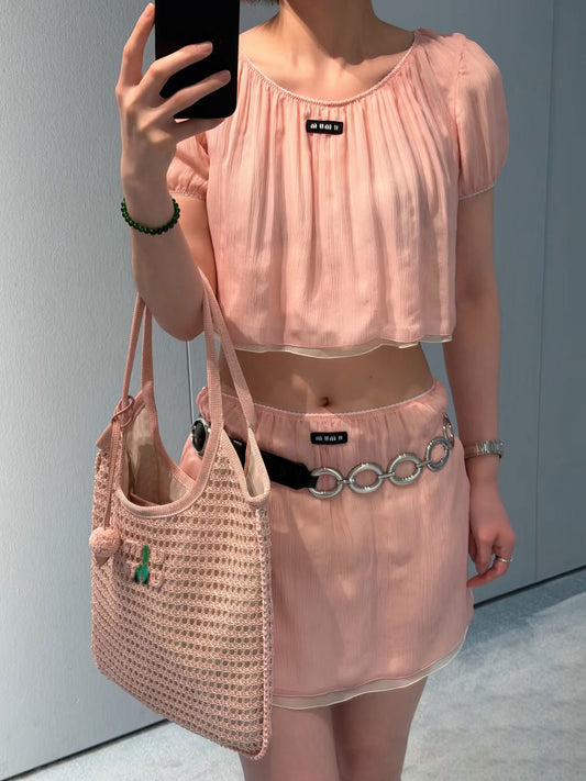 MM Pink Chiffon Set | Short Sleeve