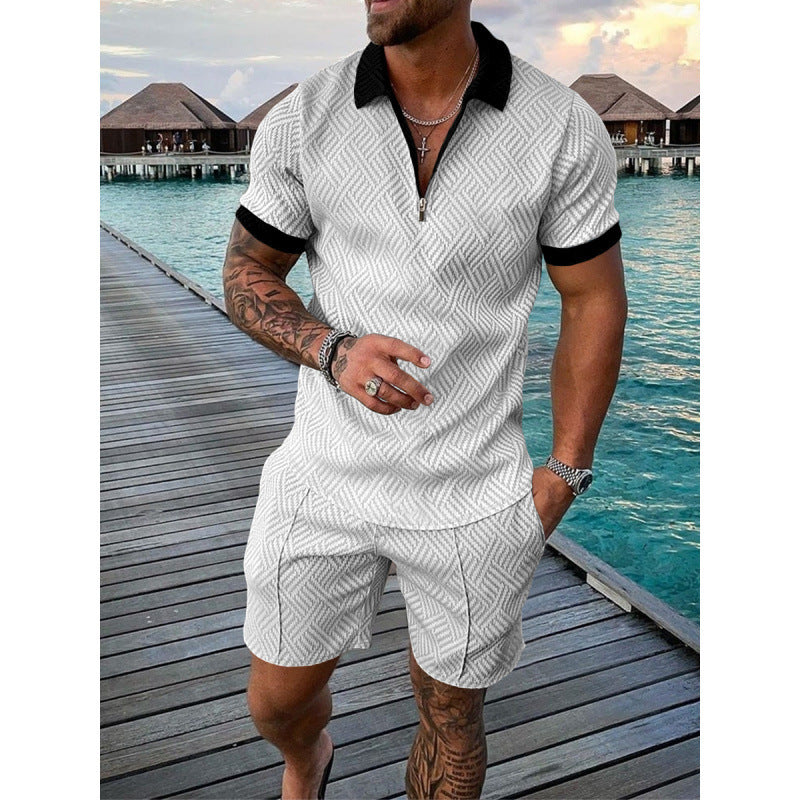 Conjunto de dos piezas de manga corta y pantalones cortos de Amazon de verano transfronterizo 2024 para comercio exterior, conjunto deportivo casual masculino