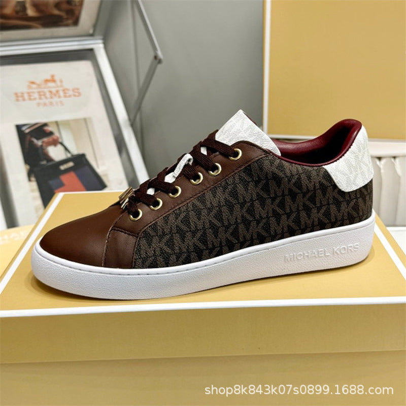 2024MK moda nuevas zapatillas blancas de mujer, piel de becerro, hebilla metálica con cordones, zapatillas de escalada, tendencia zapatillas de correr