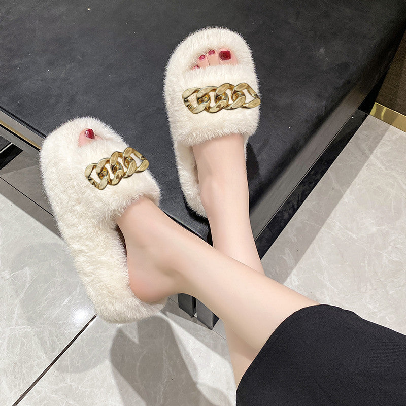 Las zapatillas de cadena de suela gruesa para mujeres llevan el nuevo algodón de peluche explosivo de primavera e verano de celebridades de Internet en otoño e invierno en 2024