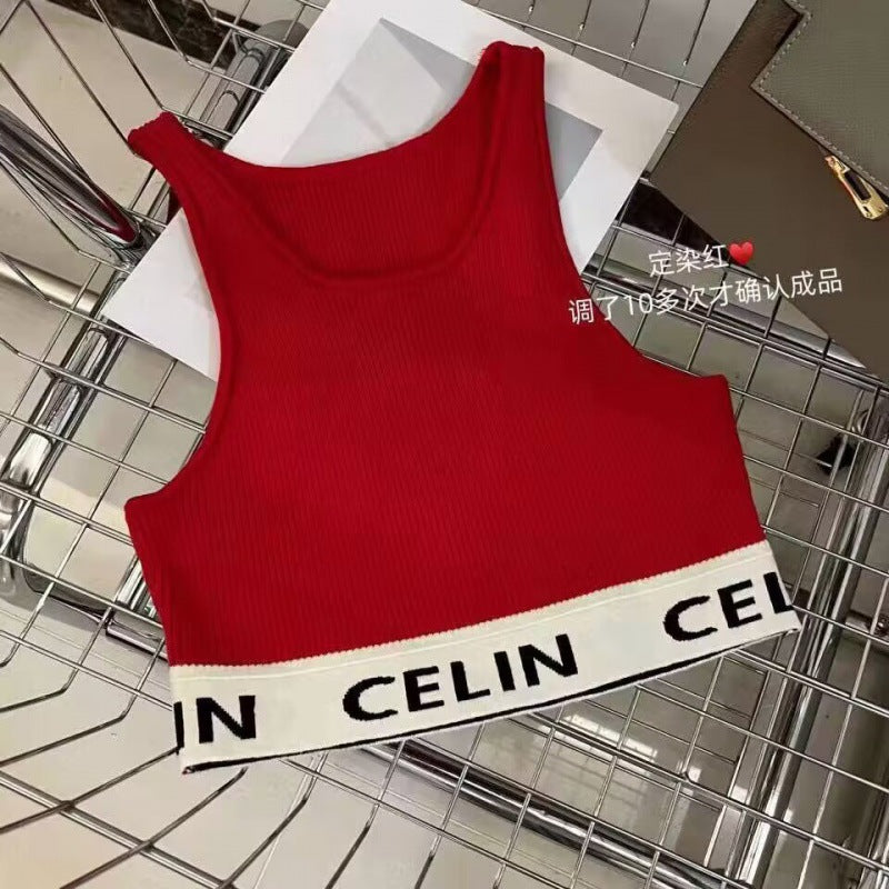 Versión real del CE22 de primavera y verano nuevo chaleco sencillo de rayas en forma de U con rayas y puntos femenino