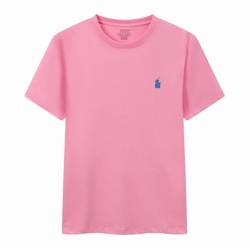Camiseta masculina de manga corta de cuello redondo y cuello redondo bordada de verano, camiseta informal de manga corta bordada en verano