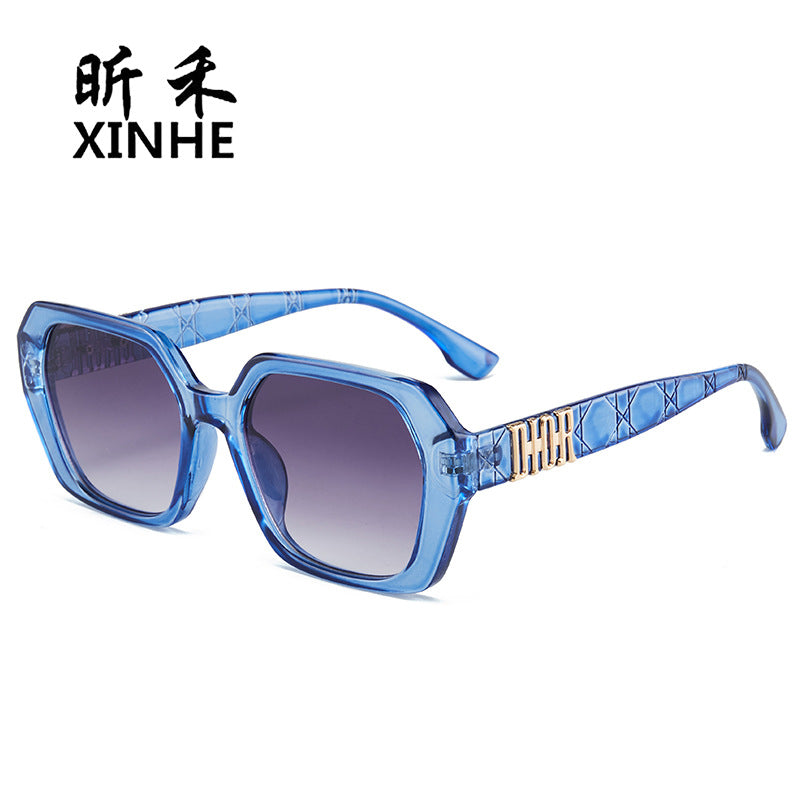 Impresión de personalidad transfronteriza Gafas de sol de hoja de mercurio D poligonales europeas y americanas Gafas de sol de moda para el hogar Gafas versátiles para hombre y mujer